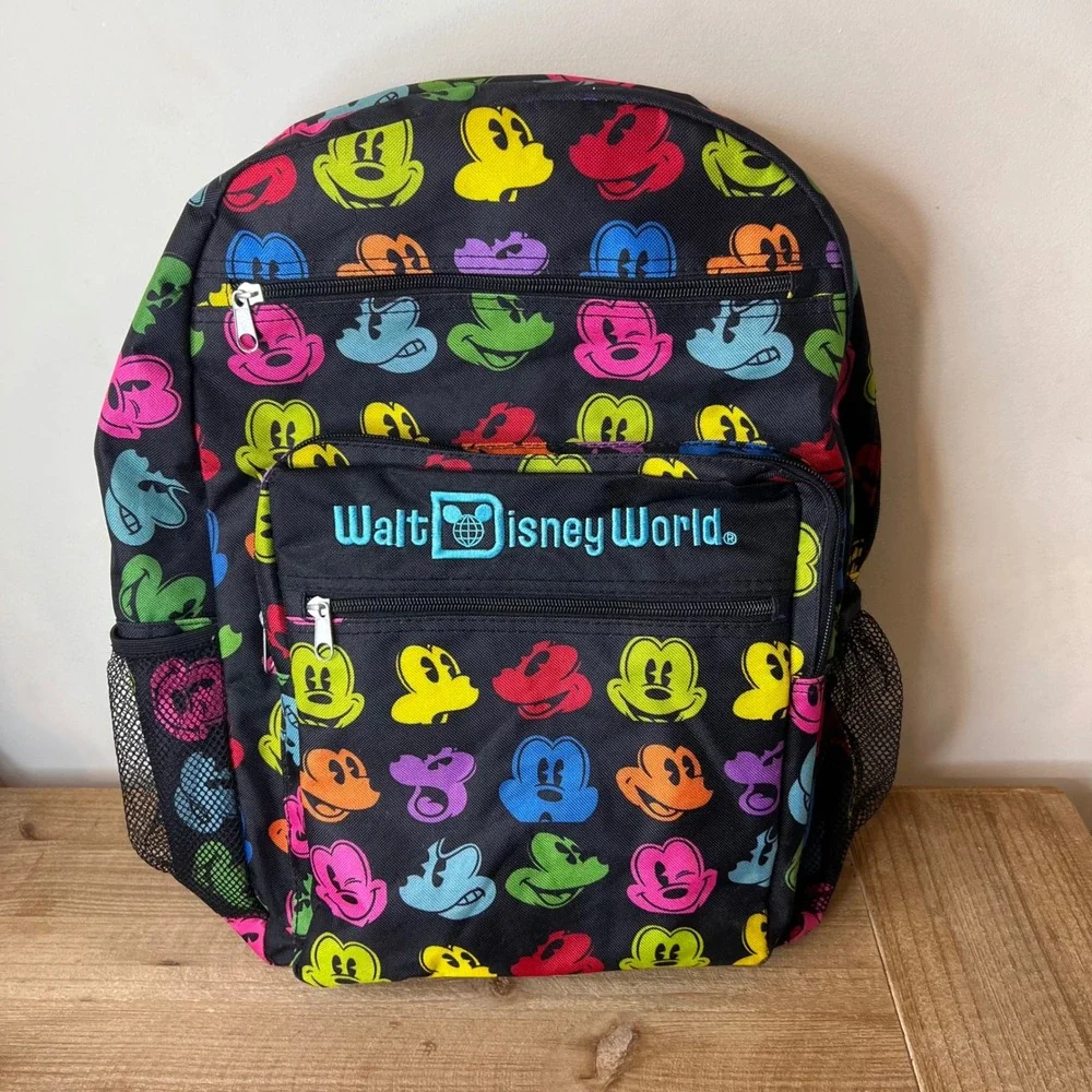 Disney Parks Mickey Mouse Neon All Over Print Walt Disney World Backpack Black